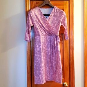Women’s Pink Polka Dot Back Tie Stretchy Casual Swing Dress SMALL